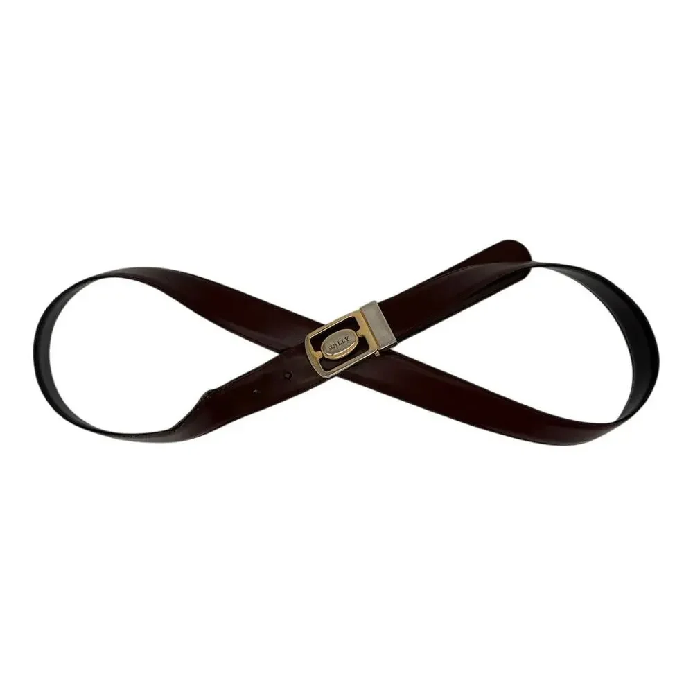 Bally Vintage Leather Belt Burgundy Black Gold Logo Buckle Upcycle DIY 40